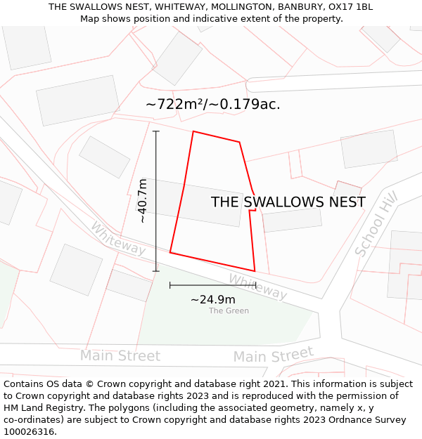 THE SWALLOWS NEST, WHITEWAY, MOLLINGTON, BANBURY, OX17 1BL: Plot and title map