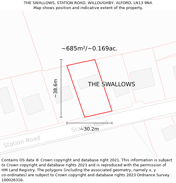 THE SWALLOWS, STATION ROAD, WILLOUGHBY, ALFORD, LN13 9NA: Plot and title map
