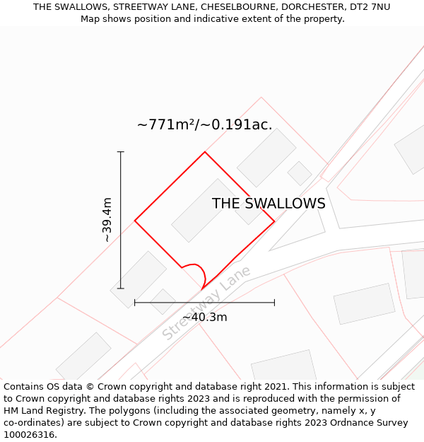 THE SWALLOWS, STREETWAY LANE, CHESELBOURNE, DORCHESTER, DT2 7NU: Plot and title map