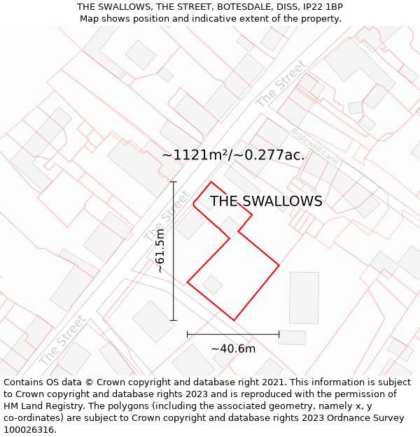 THE SWALLOWS, THE STREET, BOTESDALE, DISS, IP22 1BP: Plot and title map