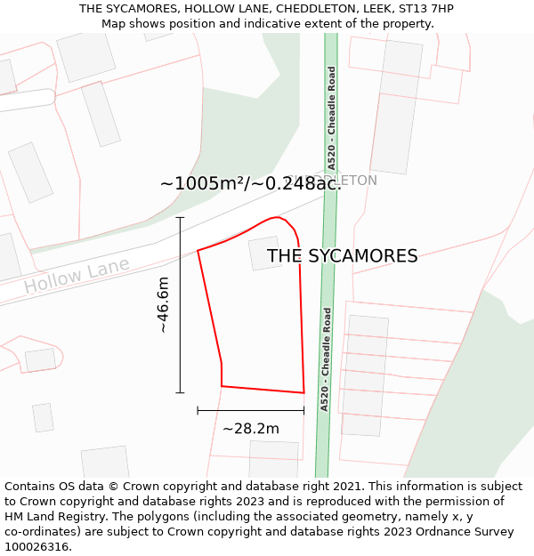 THE SYCAMORES, HOLLOW LANE, CHEDDLETON, LEEK, ST13 7HP: Plot and title map