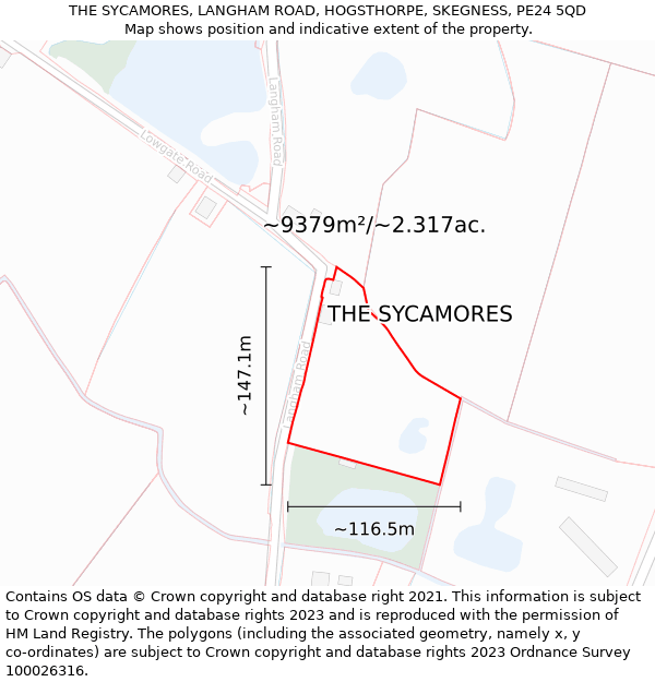 THE SYCAMORES, LANGHAM ROAD, HOGSTHORPE, SKEGNESS, PE24 5QD: Plot and title map