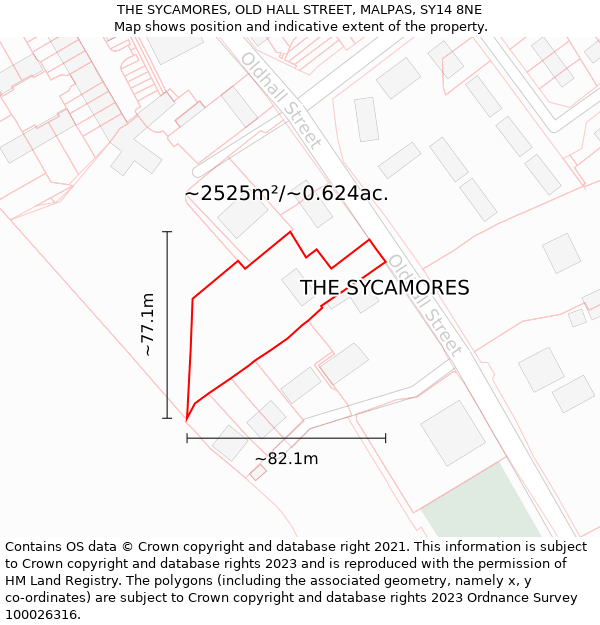 THE SYCAMORES, OLD HALL STREET, MALPAS, SY14 8NE: Plot and title map