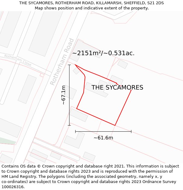 THE SYCAMORES, ROTHERHAM ROAD, KILLAMARSH, SHEFFIELD, S21 2DS: Plot and title map