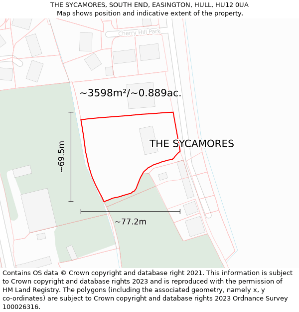 THE SYCAMORES, SOUTH END, EASINGTON, HULL, HU12 0UA: Plot and title map