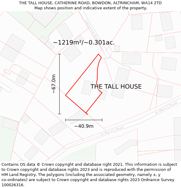 THE TALL HOUSE, CATHERINE ROAD, BOWDON, ALTRINCHAM, WA14 2TD: Plot and title map