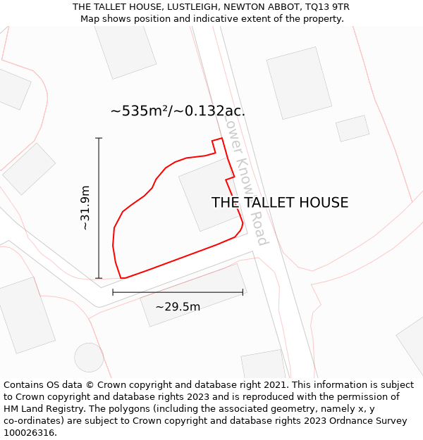 THE TALLET HOUSE, LUSTLEIGH, NEWTON ABBOT, TQ13 9TR: Plot and title map