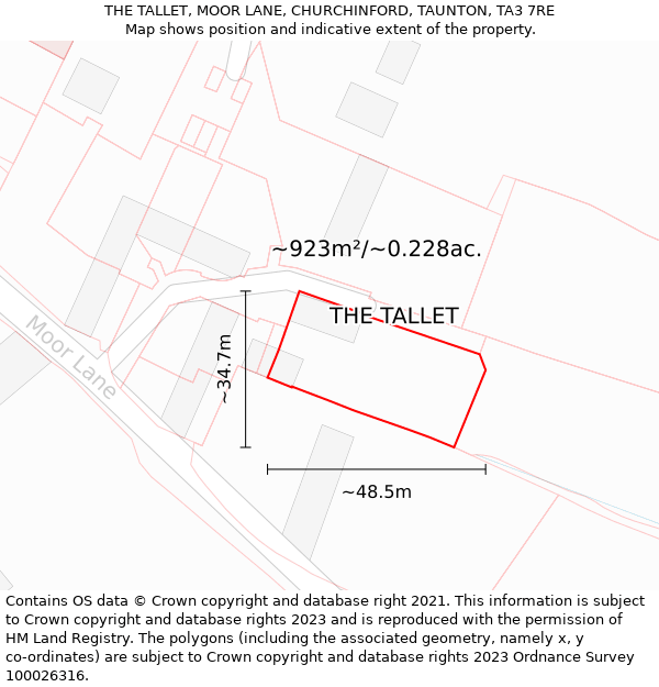 THE TALLET, MOOR LANE, CHURCHINFORD, TAUNTON, TA3 7RE: Plot and title map