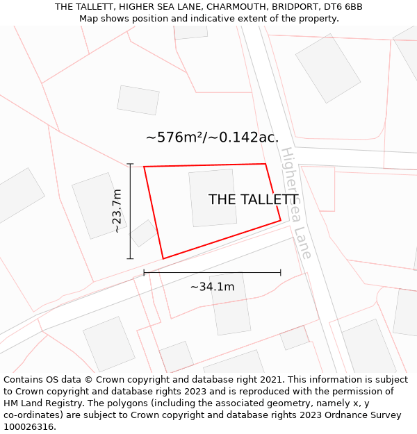 THE TALLETT, HIGHER SEA LANE, CHARMOUTH, BRIDPORT, DT6 6BB: Plot and title map