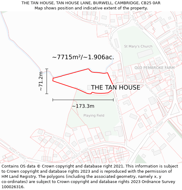 THE TAN HOUSE, TAN HOUSE LANE, BURWELL, CAMBRIDGE, CB25 0AR: Plot and title map