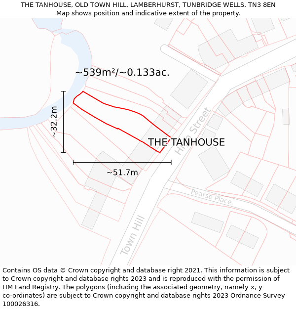 THE TANHOUSE, OLD TOWN HILL, LAMBERHURST, TUNBRIDGE WELLS, TN3 8EN: Plot and title map