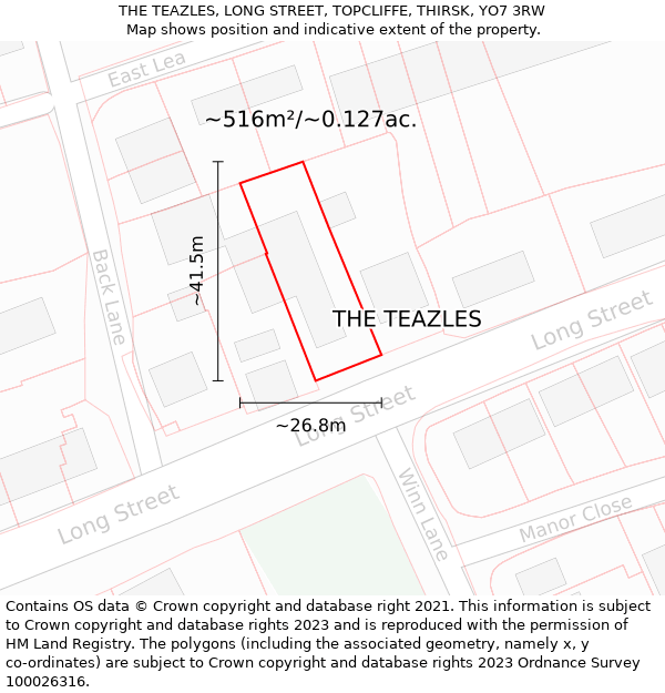 THE TEAZLES, LONG STREET, TOPCLIFFE, THIRSK, YO7 3RW: Plot and title map