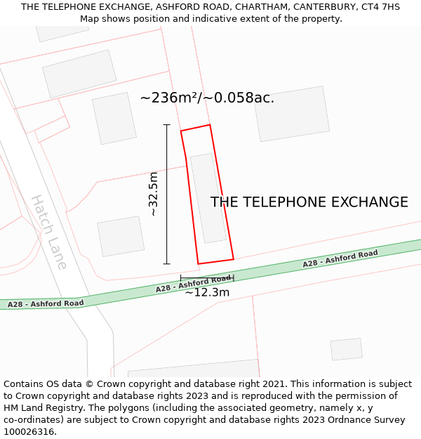 THE TELEPHONE EXCHANGE, ASHFORD ROAD, CHARTHAM, CANTERBURY, CT4 7HS: Plot and title map