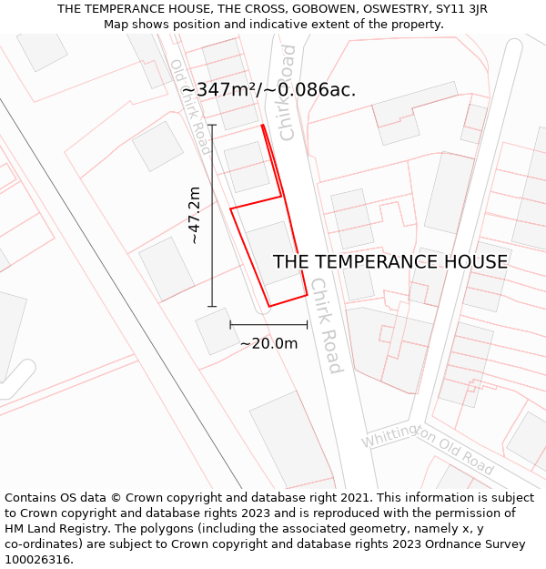 THE TEMPERANCE HOUSE, THE CROSS, GOBOWEN, OSWESTRY, SY11 3JR: Plot and title map