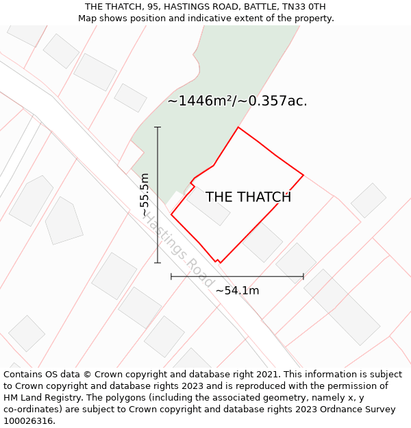THE THATCH, 95, HASTINGS ROAD, BATTLE, TN33 0TH: Plot and title map
