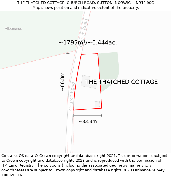 THE THATCHED COTTAGE, CHURCH ROAD, SUTTON, NORWICH, NR12 9SG: Plot and title map