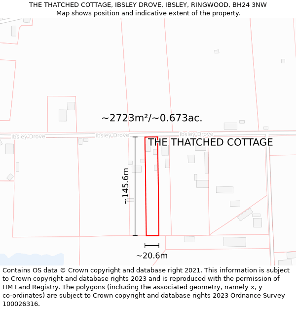 THE THATCHED COTTAGE, IBSLEY DROVE, IBSLEY, RINGWOOD, BH24 3NW: Plot and title map