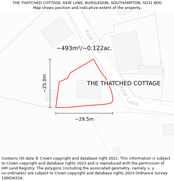 THE THATCHED COTTAGE, KEW LANE, BURSLEDON, SOUTHAMPTON, SO31 8DG: Plot and title map