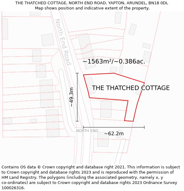 THE THATCHED COTTAGE, NORTH END ROAD, YAPTON, ARUNDEL, BN18 0DL: Plot and title map