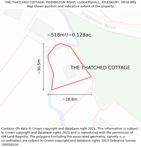 THE THATCHED COTTAGE, PIDDINGTON ROAD, LUDGERSHALL, AYLESBURY, HP18 9PQ: Plot and title map