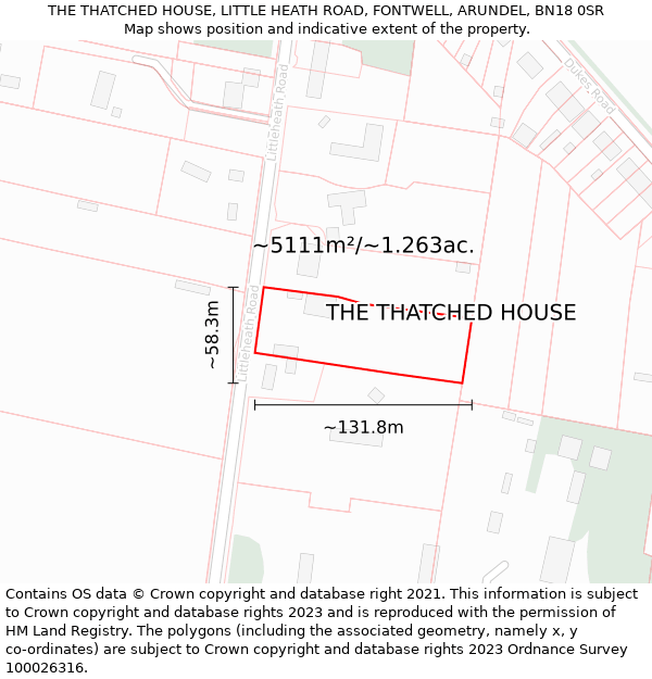 THE THATCHED HOUSE, LITTLE HEATH ROAD, FONTWELL, ARUNDEL, BN18 0SR: Plot and title map