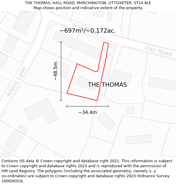 THE THOMAS, HALL ROAD, MARCHINGTON, UTTOXETER, ST14 8LE: Plot and title map