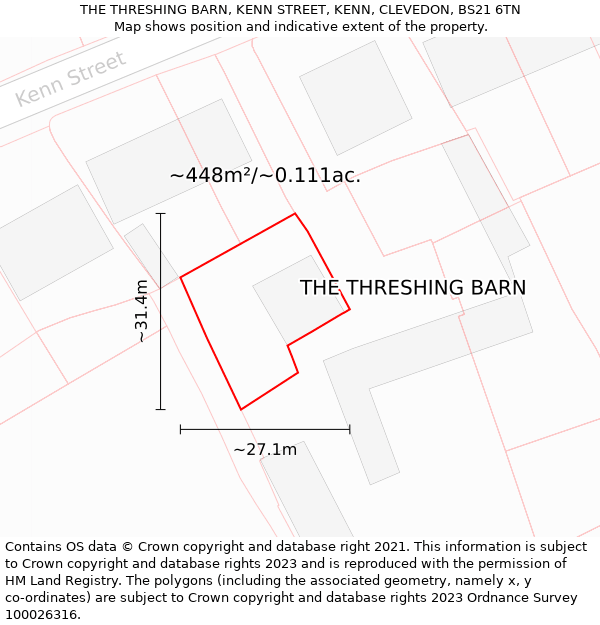 THE THRESHING BARN, KENN STREET, KENN, CLEVEDON, BS21 6TN: Plot and title map