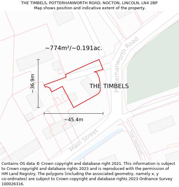 THE TIMBELS, POTTERHANWORTH ROAD, NOCTON, LINCOLN, LN4 2BP: Plot and title map