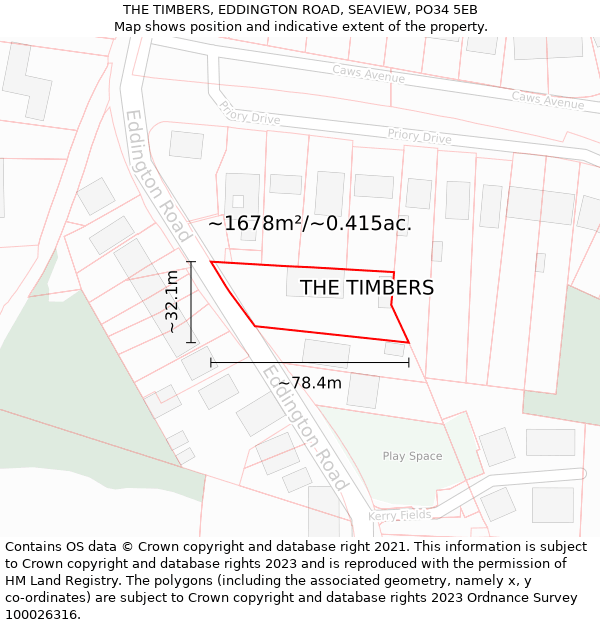 THE TIMBERS, EDDINGTON ROAD, SEAVIEW, PO34 5EB: Plot and title map