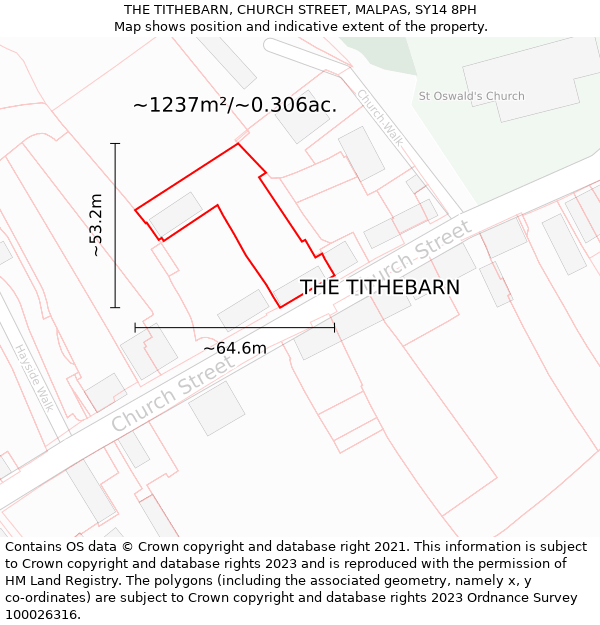 THE TITHEBARN, CHURCH STREET, MALPAS, SY14 8PH: Plot and title map