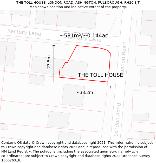 THE TOLL HOUSE, LONDON ROAD, ASHINGTON, PULBOROUGH, RH20 3JT: Plot and title map