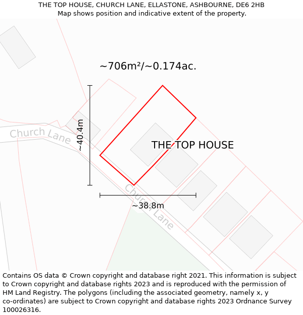 THE TOP HOUSE, CHURCH LANE, ELLASTONE, ASHBOURNE, DE6 2HB: Plot and title map