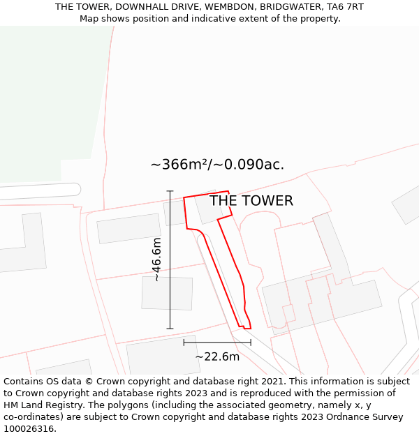 THE TOWER, DOWNHALL DRIVE, WEMBDON, BRIDGWATER, TA6 7RT: Plot and title map