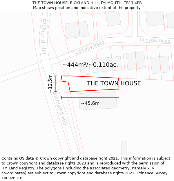 THE TOWN HOUSE, BICKLAND HILL, FALMOUTH, TR11 4PB: Plot and title map