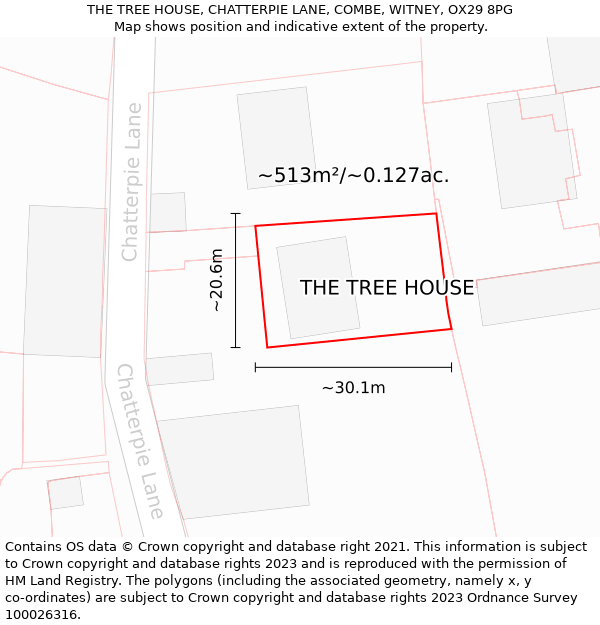 THE TREE HOUSE, CHATTERPIE LANE, COMBE, WITNEY, OX29 8PG: Plot and title map