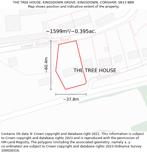THE TREE HOUSE, KINGSDOWN GROVE, KINGSDOWN, CORSHAM, SN13 8BN: Plot and title map