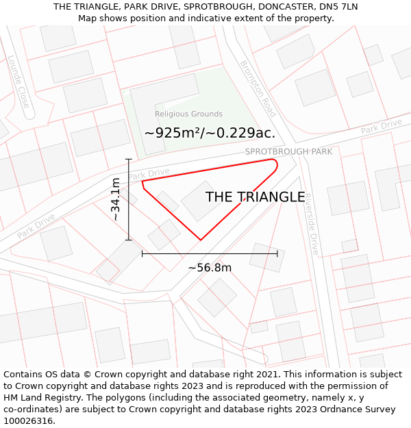 THE TRIANGLE, PARK DRIVE, SPROTBROUGH, DONCASTER, DN5 7LN: Plot and title map