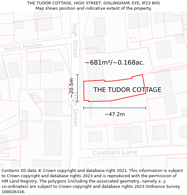 THE TUDOR COTTAGE, HIGH STREET, GISLINGHAM, EYE, IP23 8HS: Plot and title map