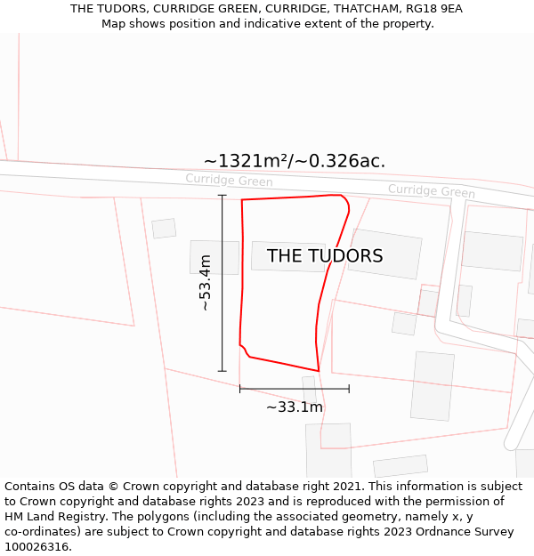 THE TUDORS, CURRIDGE GREEN, CURRIDGE, THATCHAM, RG18 9EA: Plot and title map