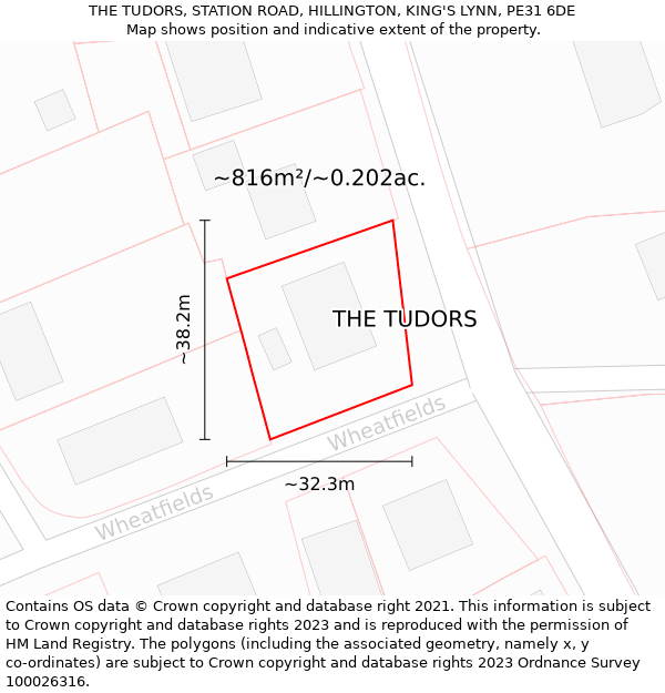 THE TUDORS, STATION ROAD, HILLINGTON, KING'S LYNN, PE31 6DE: Plot and title map