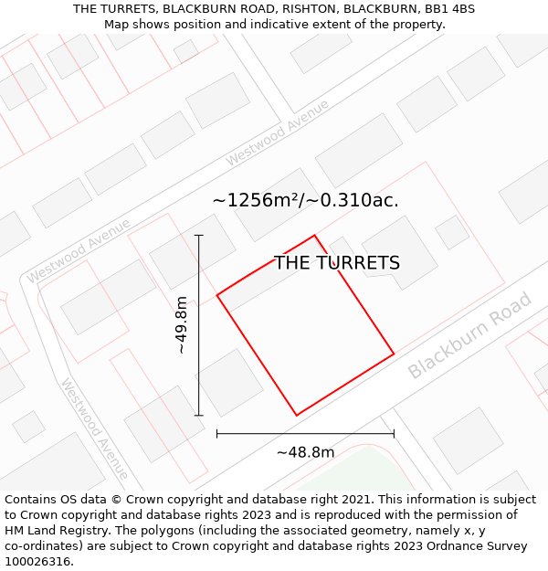 THE TURRETS, BLACKBURN ROAD, RISHTON, BLACKBURN, BB1 4BS: Plot and title map