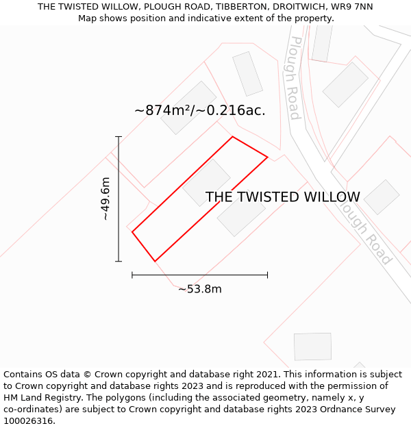 THE TWISTED WILLOW, PLOUGH ROAD, TIBBERTON, DROITWICH, WR9 7NN: Plot and title map