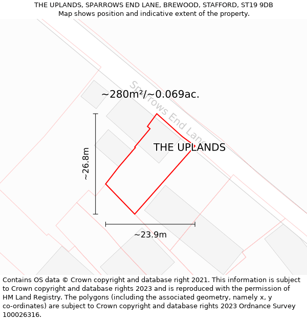 THE UPLANDS, SPARROWS END LANE, BREWOOD, STAFFORD, ST19 9DB: Plot and title map