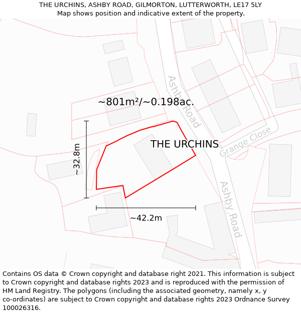 THE URCHINS, ASHBY ROAD, GILMORTON, LUTTERWORTH, LE17 5LY: Plot and title map