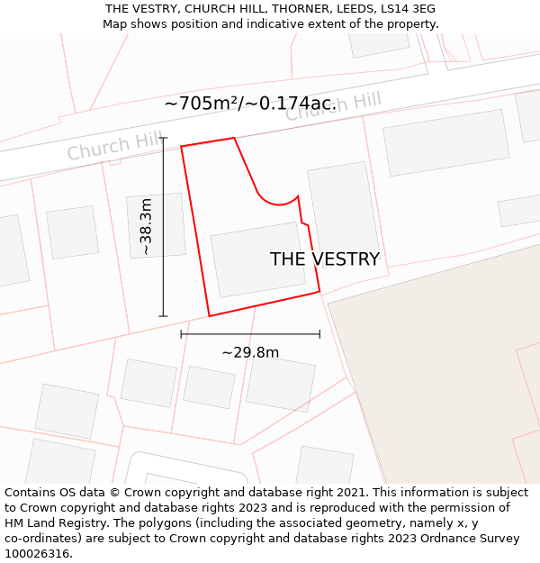 THE VESTRY, CHURCH HILL, THORNER, LEEDS, LS14 3EG: Plot and title map