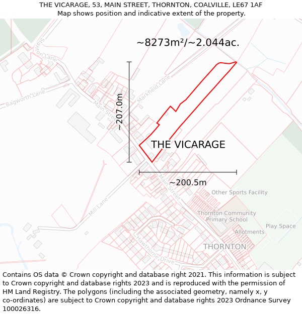 THE VICARAGE, 53, MAIN STREET, THORNTON, COALVILLE, LE67 1AF: Plot and title map