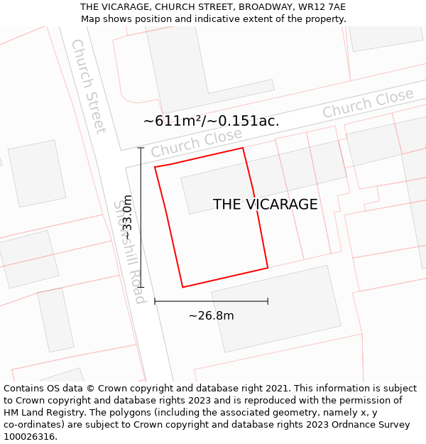 THE VICARAGE, CHURCH STREET, BROADWAY, WR12 7AE: Plot and title map