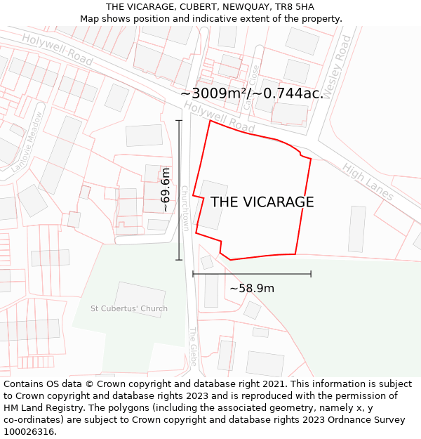 THE VICARAGE, CUBERT, NEWQUAY, TR8 5HA: Plot and title map