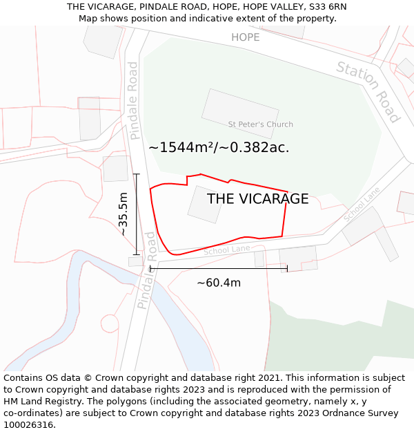 THE VICARAGE, PINDALE ROAD, HOPE, HOPE VALLEY, S33 6RN: Plot and title map