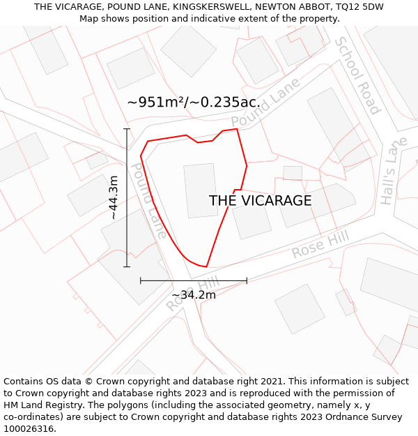 THE VICARAGE, POUND LANE, KINGSKERSWELL, NEWTON ABBOT, TQ12 5DW: Plot and title map